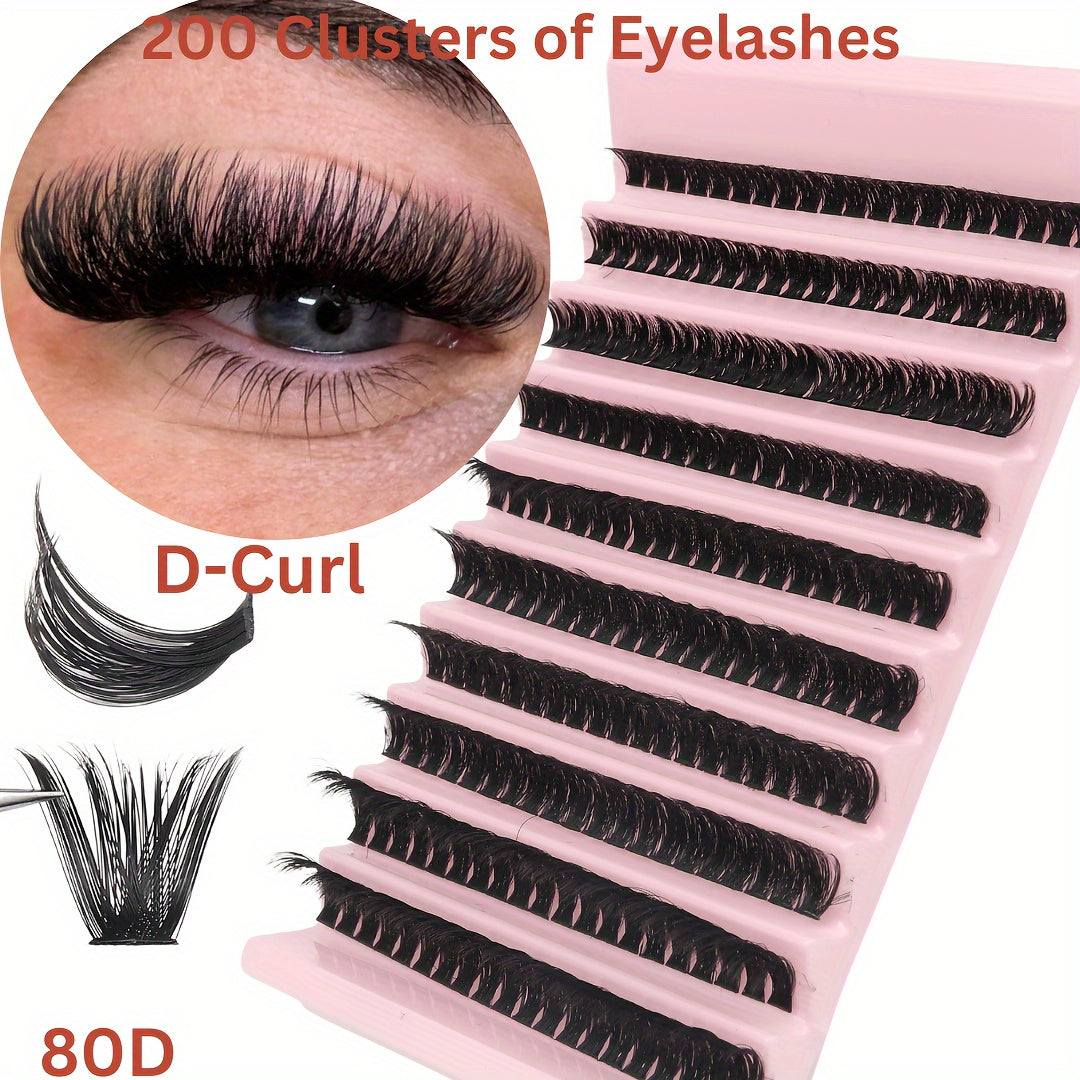 80D/40D Mixed Cluster Eyelash Extensions, 0.07mm, Russian DD & C Curl, 10-16mm, Self-Adhesive, Beginner-Friendly, Reusable False Eyelashes Kit