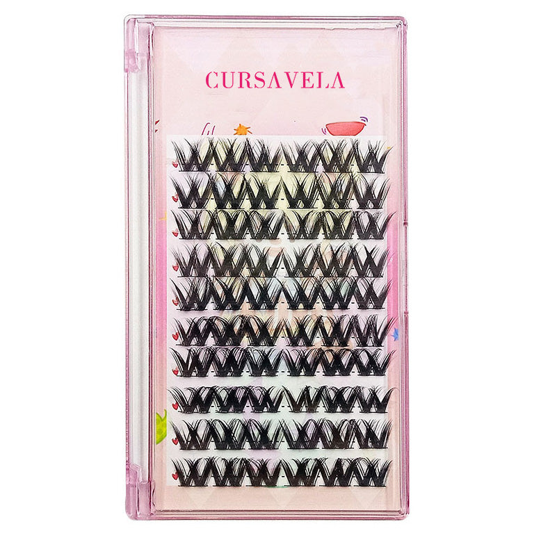 100pcs Lazy Girl Voluminous Large Curl False Eyelashes - Cluster Segment Design, Perfect for Beginners, Natural Mixed-Race Look, Camera-Ready Manga Style