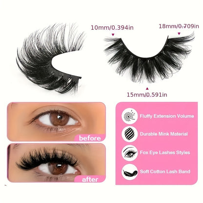 7 Pairs Fluffy False Eyelashes, Cat Fox Eye Effect, D-Curl Mink Eyelashes, 8D Thick Volume Dramatic Lashes that Mimic Eyelash Extensions.