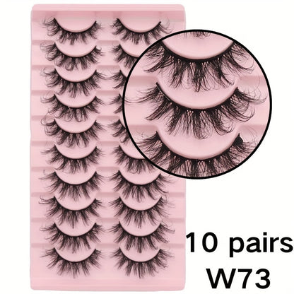 10 Pairs of Thick Cat Eye False Eyelashes - Natural Look, Fluffy, Handmade, Perfect for Daily Makeup.