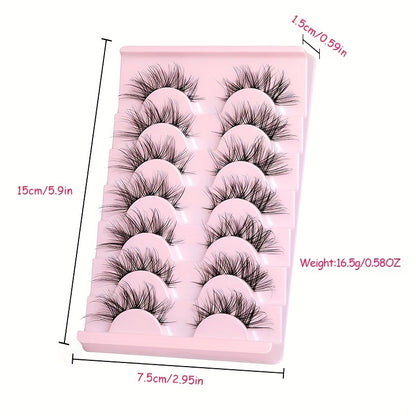 7 Pairs of Fitting Eyelashes - Natural Look, Clear Band, Thin, Fox Eyes, Korean Short, Anime Mink, Cluster Strip Pack.