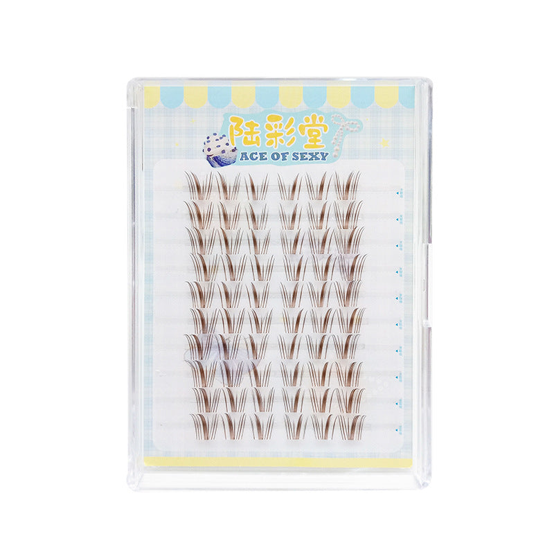 Lazy Girl Large Volume Little Bell Brown Fake Eyelashes | Transparent Stem, Natural Single Cluster, Beginner-Friendly, Manga Style