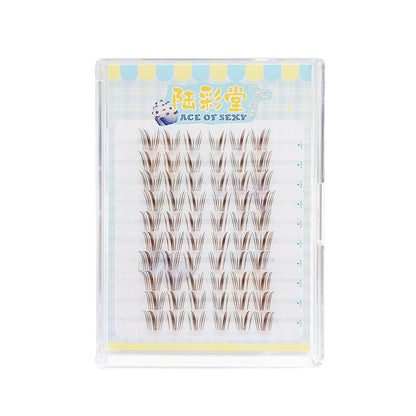 Lazy Girl Large Volume Little Bell Brown Fake Eyelashes | Transparent Stem, Natural Single Cluster, Beginner-Friendly, Manga Style