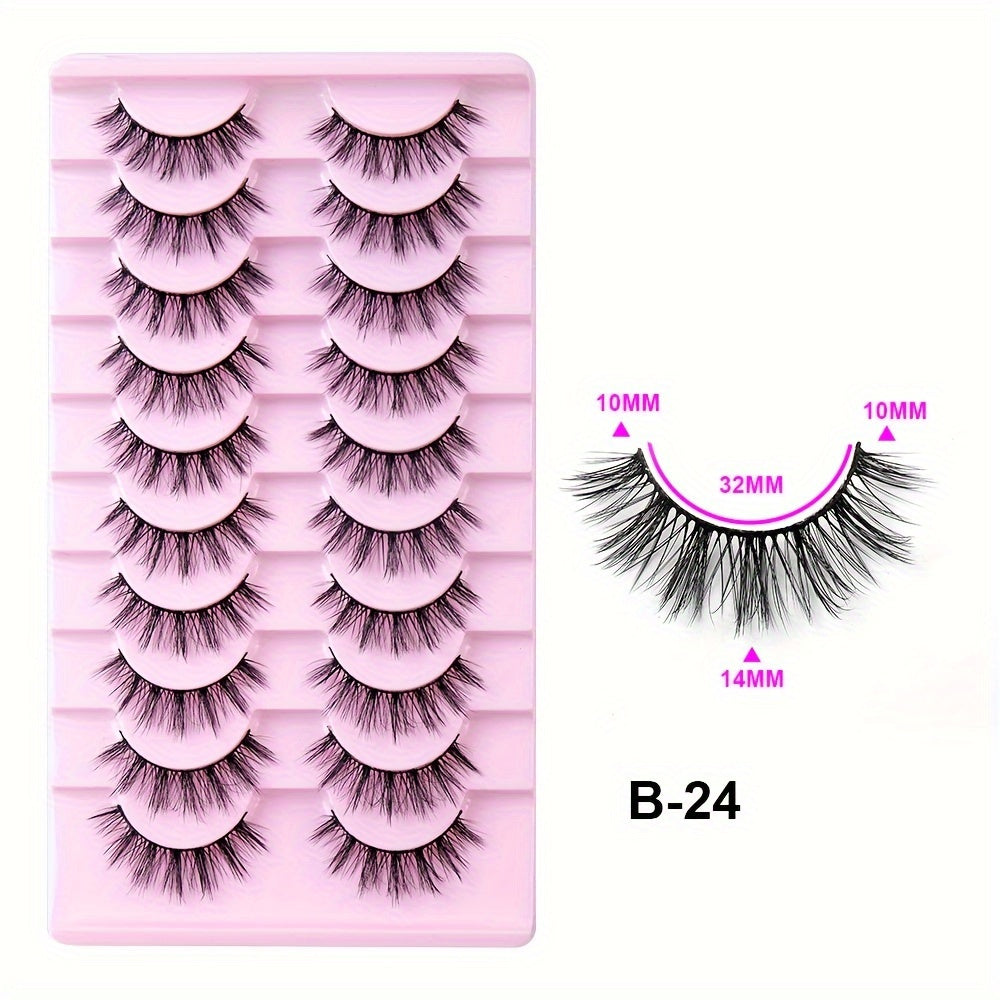 10 Pairs Luxurious 3D Faux Mink Eyelashes - Thick, Fluffy, Natural Volume, Multi-Layered Cross Cluster Design - Reusable & Easy to Apply for Daily Looks