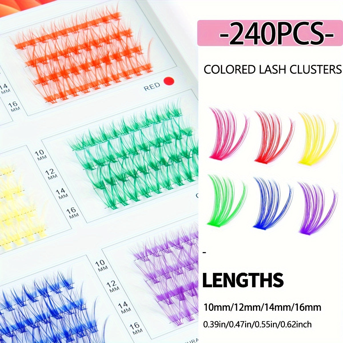 240-Piece Colorful Faux Mink Eyelash Set - 100pcs Thick & Fluffy, Reusable - Great for Cosplay & Halloween