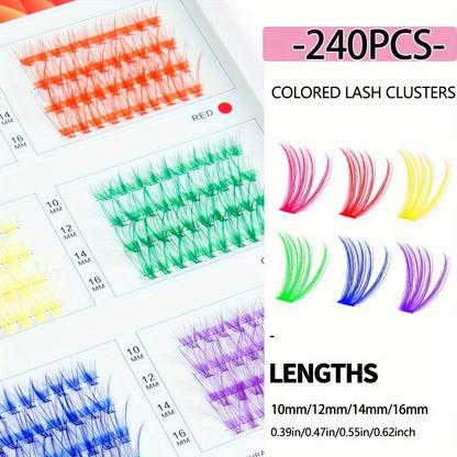 240-Piece Colorful Faux Mink Eyelash Set - 100pcs Thick & Fluffy, Reusable - Great for Cosplay & Halloween