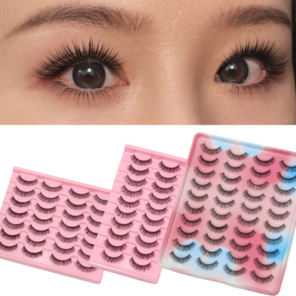 10/14/20 Pairs Natural Wispy Cat Eye Lashes, Crisscross Winged Design for Manga Eye Elongation, Clear Band, Eyelash Extension