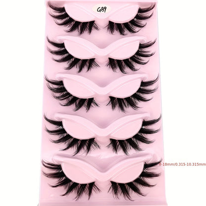 5 Pairs Cat-Eye 3D Faux Mink Eyelashes, Curling Winged Natural Realistic Messy End Elongated Thick False Eyelashes, Soft Fake Lashes