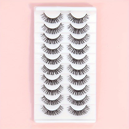 10 Pairs D-Curl False Eyelashes, Lightweight Natural Wispy 3D, 6-12mm Length, Reusable, Doll Eyes, Role Play