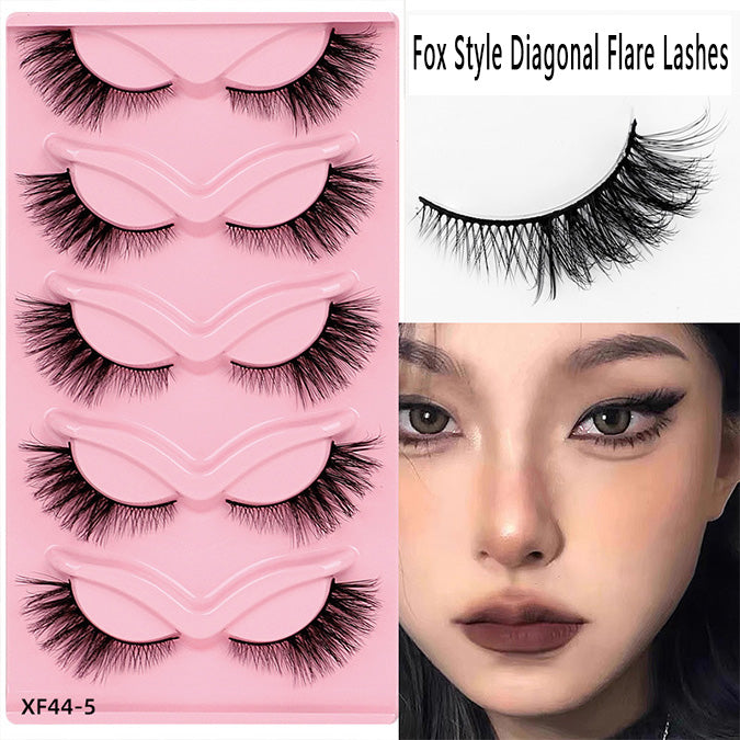 Diagonal Flare 5-Pair Set, Domestic 007 Material, 3D Voluminous, Dramatic Curl, Multi-Layered, One-Piece Eyelashes