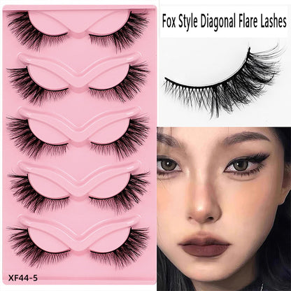 Diagonal Flare 5-Pair Set, Domestic 007 Material, 3D Voluminous, Dramatic Curl, Multi-Layered, One-Piece Eyelashes