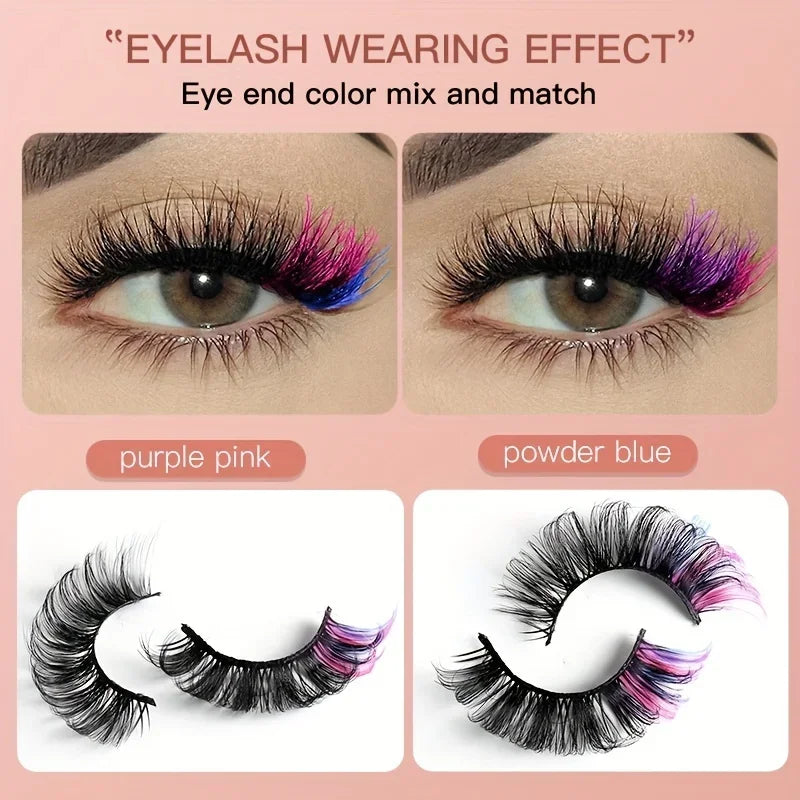 7 Pairs Colored False Eyelashes – 3D Mink DD Curly Fluffy Russian Style Natural Thick Eyelashes