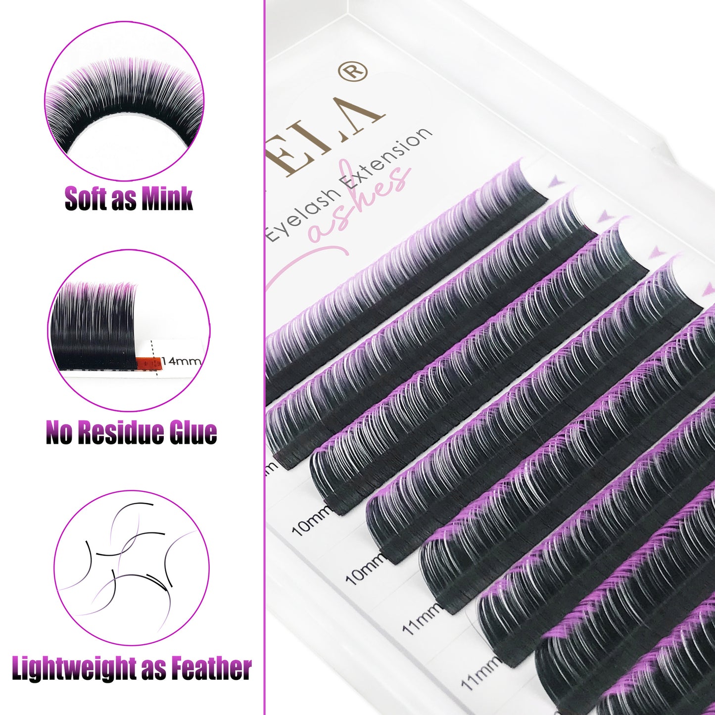 100pcs Ombre Colored Individual Eyelash Extensions: Pink, Red, Blue, and Purple Mix for Natural and Mega Volume Russian Styles