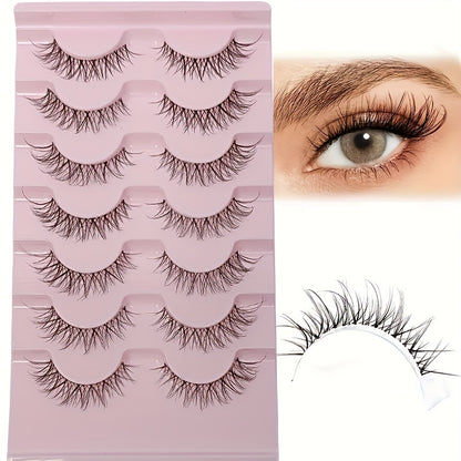 7 Pairs Fluffy 3D Faux Mink Lashes - Natural Look Cat Eye Lashes for Women - Clear Band Strip Fake Eyelashes Pack