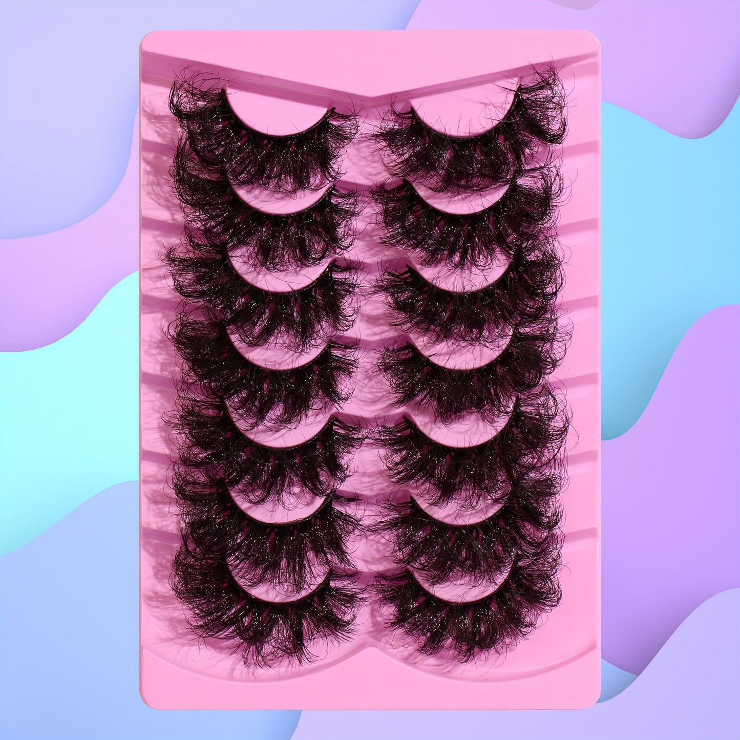 Classic Volume Eyelashes 7 Pairs 25mm Cat-Eye Faux Mink Lashes-8D Wispy,Dramatic Volume,Reusable,Easy to Apply