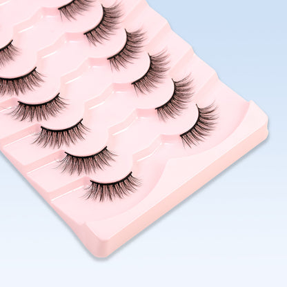 CURSAVELA 7 Pairs Half Eye 3D Short Cat Eye False Eyelashes, Faux End-Half Style