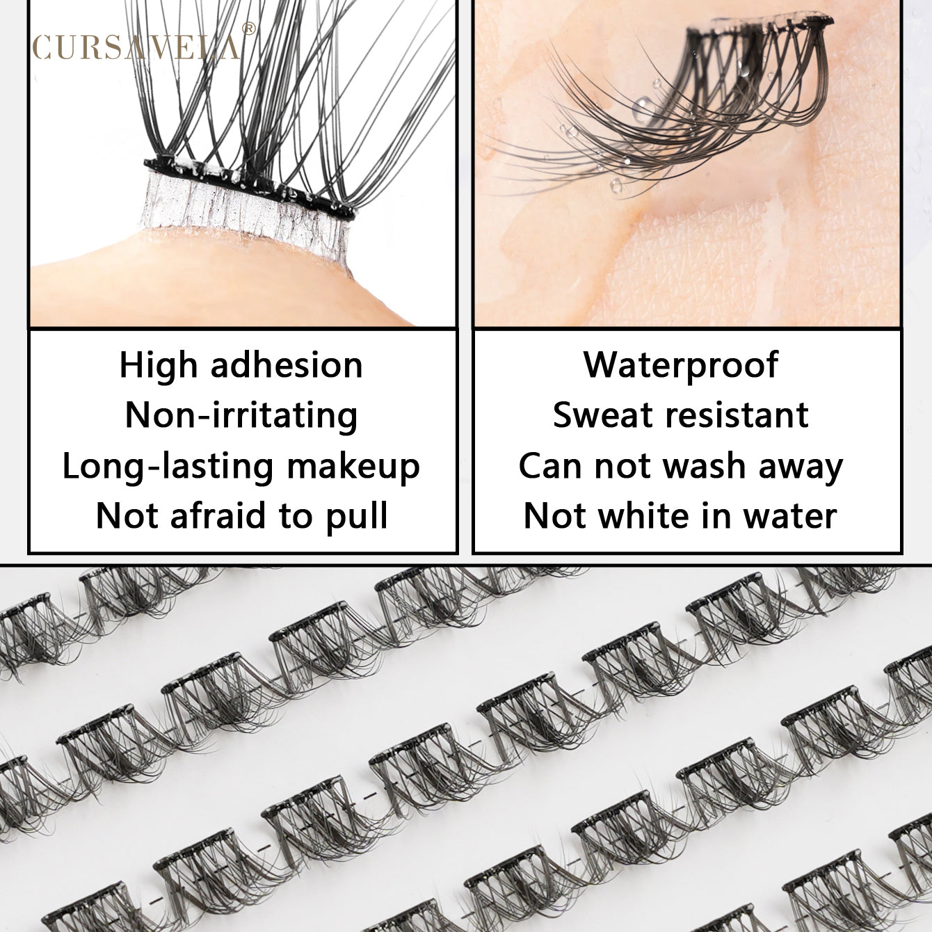 CURSAVELA DIY 100 pcs  Cluster Self Adhesive Eyelashes Natural Long Fake Eyelash Extension