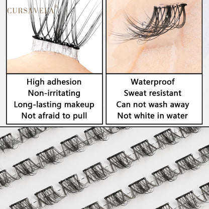 CURSAVELA DIY 100 pcs  Cluster Self Adhesive Eyelashes Natural Long Fake Eyelash Extension