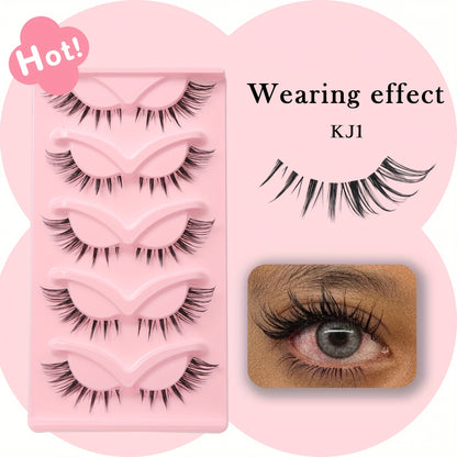 5 Pairs Self-Adhesive Russian DD & C Curl Fluffy Cluster Eyelashes - Reusable, Dramatic 3D Effect, Lengths 10-18mm