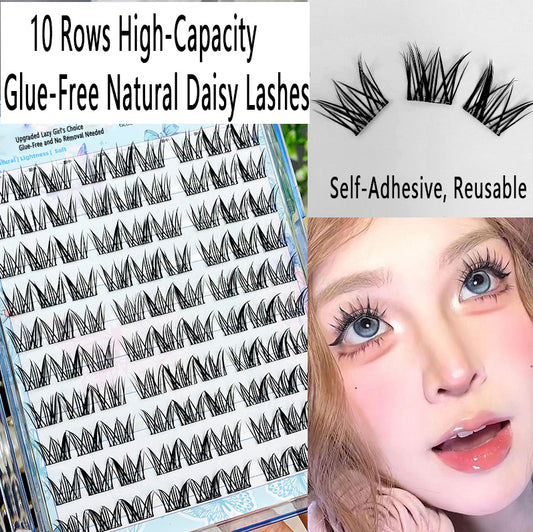 100pcs 10 Rows of Lazy Girl's Glue-Free, No-Removal Self-Adhesive Natural Daisy False Eyelashes, Cluster Design, Perfect for Beginners, Photogenic Manga Style Lashes