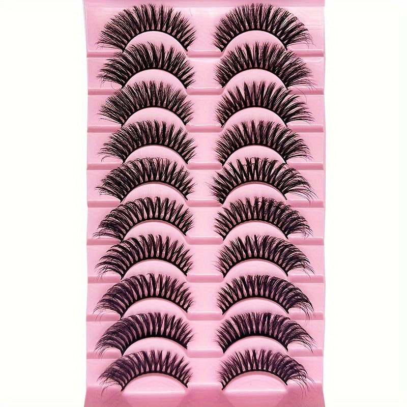 10 Pairs 8D Fluffy Faux Mink Cat Eye False Eyelashes - D Curl, Mixed Styles, 13mm-18mm, Self-Adhesive & Reusable with Glue