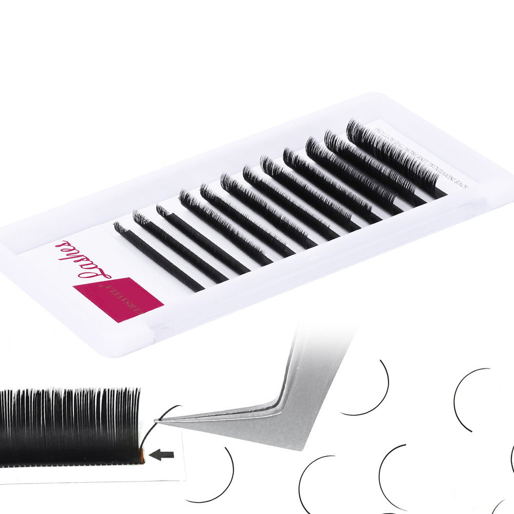 Ellipse Flat Eyelashes CURSAVELA 100pcs Ellipse Flat Eyelash Extensions 0.15/0.20 Silk Classic Individual Lashes-Natural Faux Mink,Matte Black Wire.