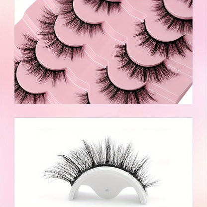 7 Pairs 3D Faux Mink Eyelashes Set - Natural & Cross Style Mixed, Fluffy Volume, C Curl, Reusable False Lashes for Beginners, Multiple Sizes 13-18mm