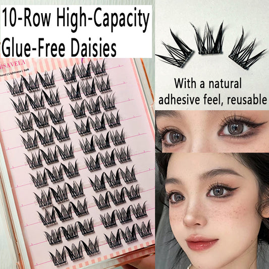 100pcs High-Capacity Glue-Free Daisy False Eyelashes - Natural Fairy Style, Perfect for Daily Wear and Beginners, Voluminous and Curly