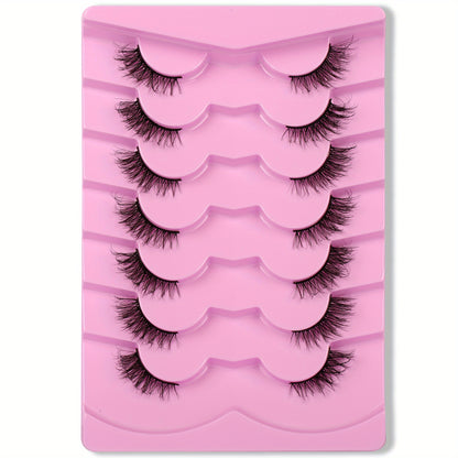 CURSAVELA 3D Faux Mink Natural Cat Eye Half Lashes, Fluffy Wispy Design, Soft Strips Fake Eyelashes (7 Pairs)