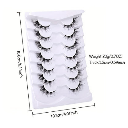 7 Pairs Wispy Manga Cat Eye Lashes - Fluffy Striped Design for Dramatic Eye Makeup, Soft, Comfortable, Reusable