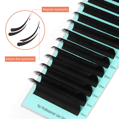 Ellipse Flat Eyelashes CURSAVELA 100pcs C CC D Ellipse Flat False Eyelash Extensions - Matte Split-tips, Fake Eyelashes, Dark Black Flat Ellipse Makeup Lashes.