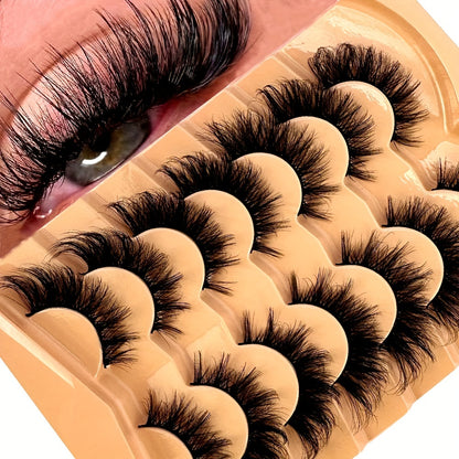 7 Pairs of Stunning Cat Eye 3D Natural False Lashes – 5D Fluffy Soft Cross Manga Lashes Wispy Natural Eyelash Extension Makeup for Dramatic Eye Look