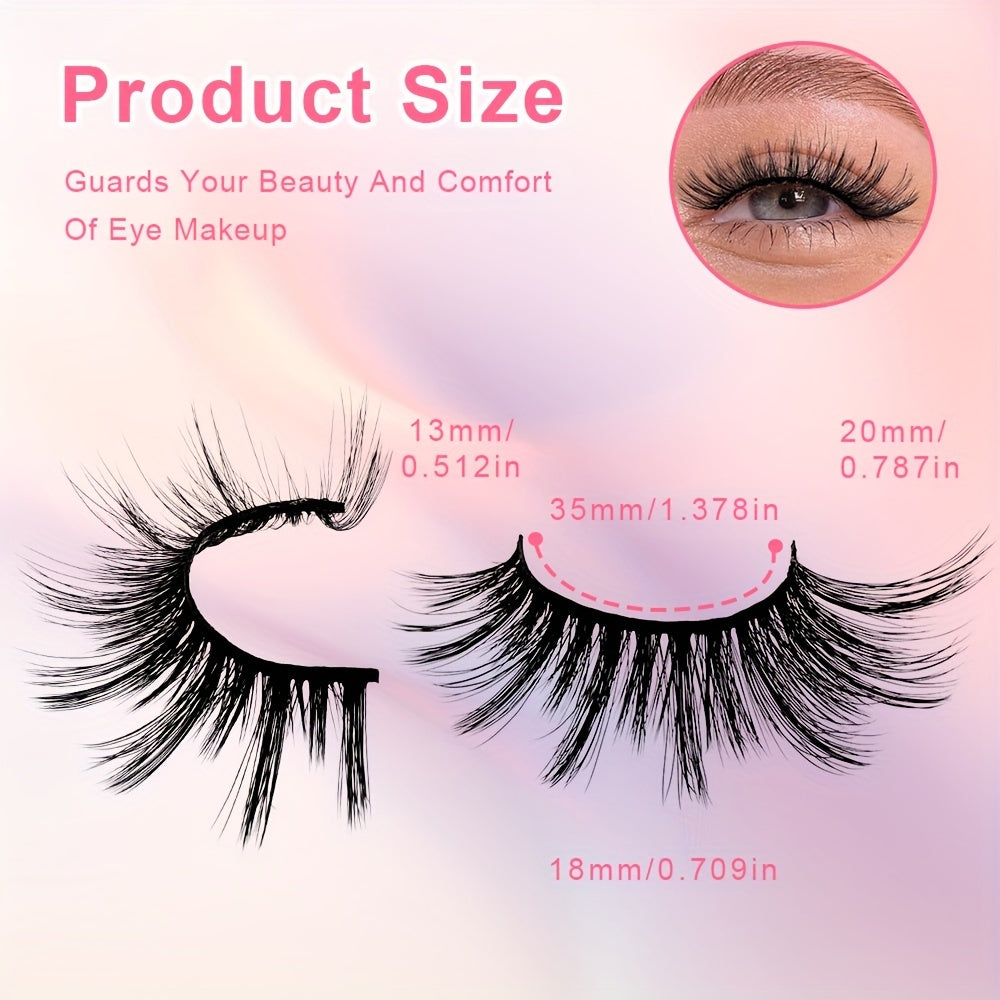 7 Pairs Cat Eye False Eyelashes Set, Fluffy Natural Comfort, C Curl, Reusable, for Beginners - 13-15mm, 16-18mm, 19-21mm Lengths