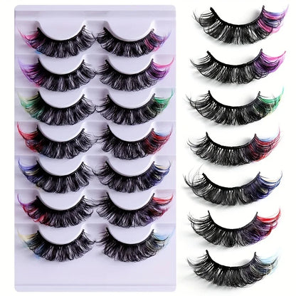 7 Pairs Colored False Eyelashes – 3D Mink DD Curly Fluffy Russian Style Natural Thick Eyelashes