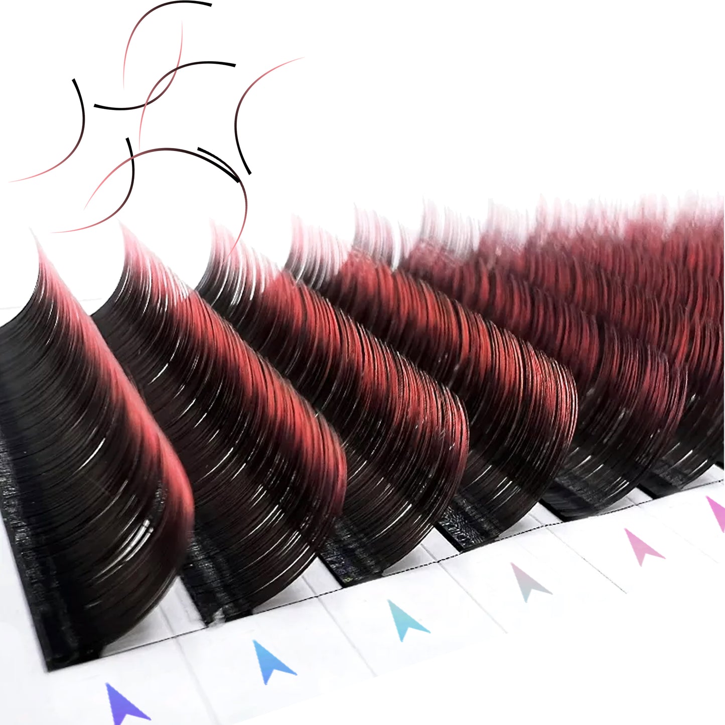 100pcs Ombre Colored Individual Eyelash Extensions: Pink, Red, Blue, and Purple Mix for Natural and Mega Volume Russian Styles