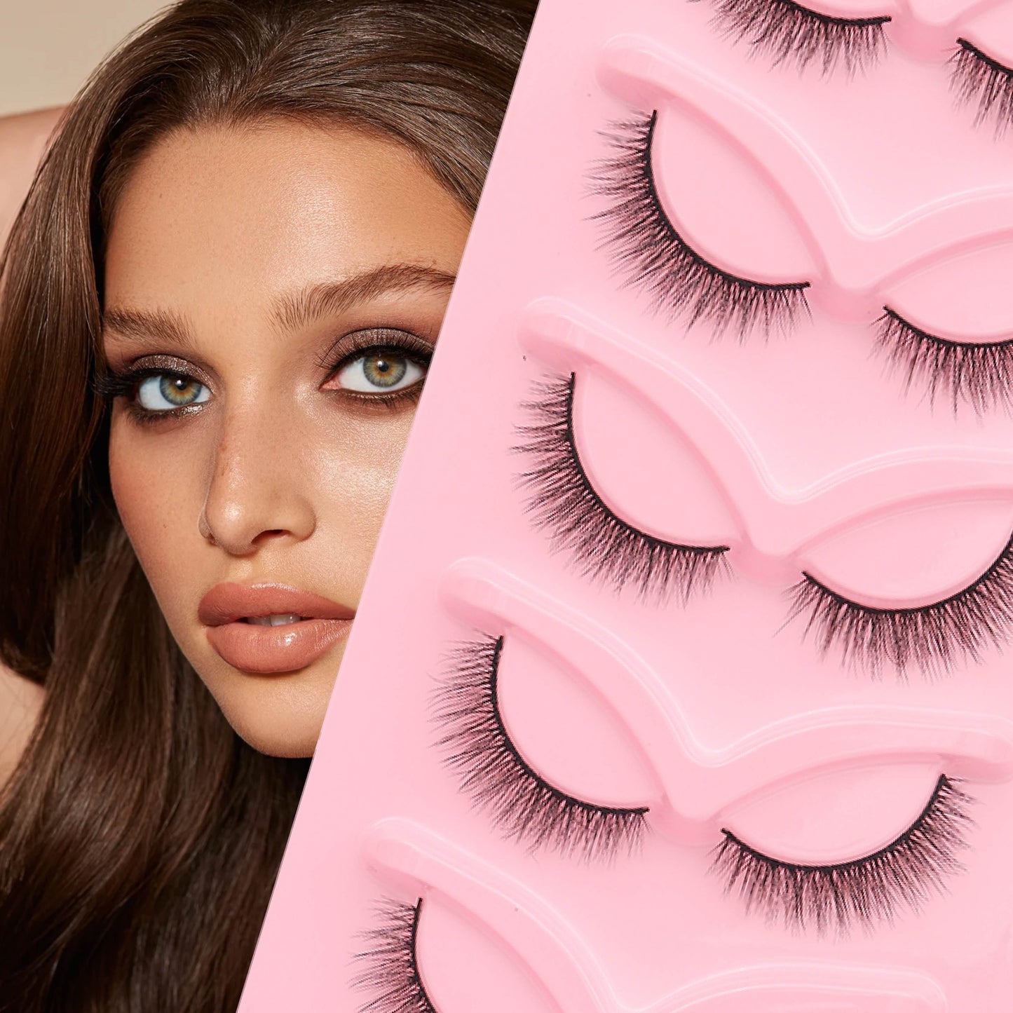 5 Pairs Fluffy Cat Eye False Eyelashes - Faux Mink, Natural Look, B/C/D Curl, 10-15mm.