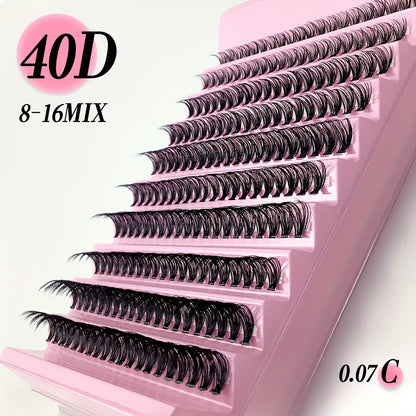 Individual DIY lashes 40D Thick Curling Lashes, 8-16mm Mixed Length, C/D Curl, Lightweight Waterproof DIY Self-Grafting 3D Effect Manga Lashes for Daily Wear