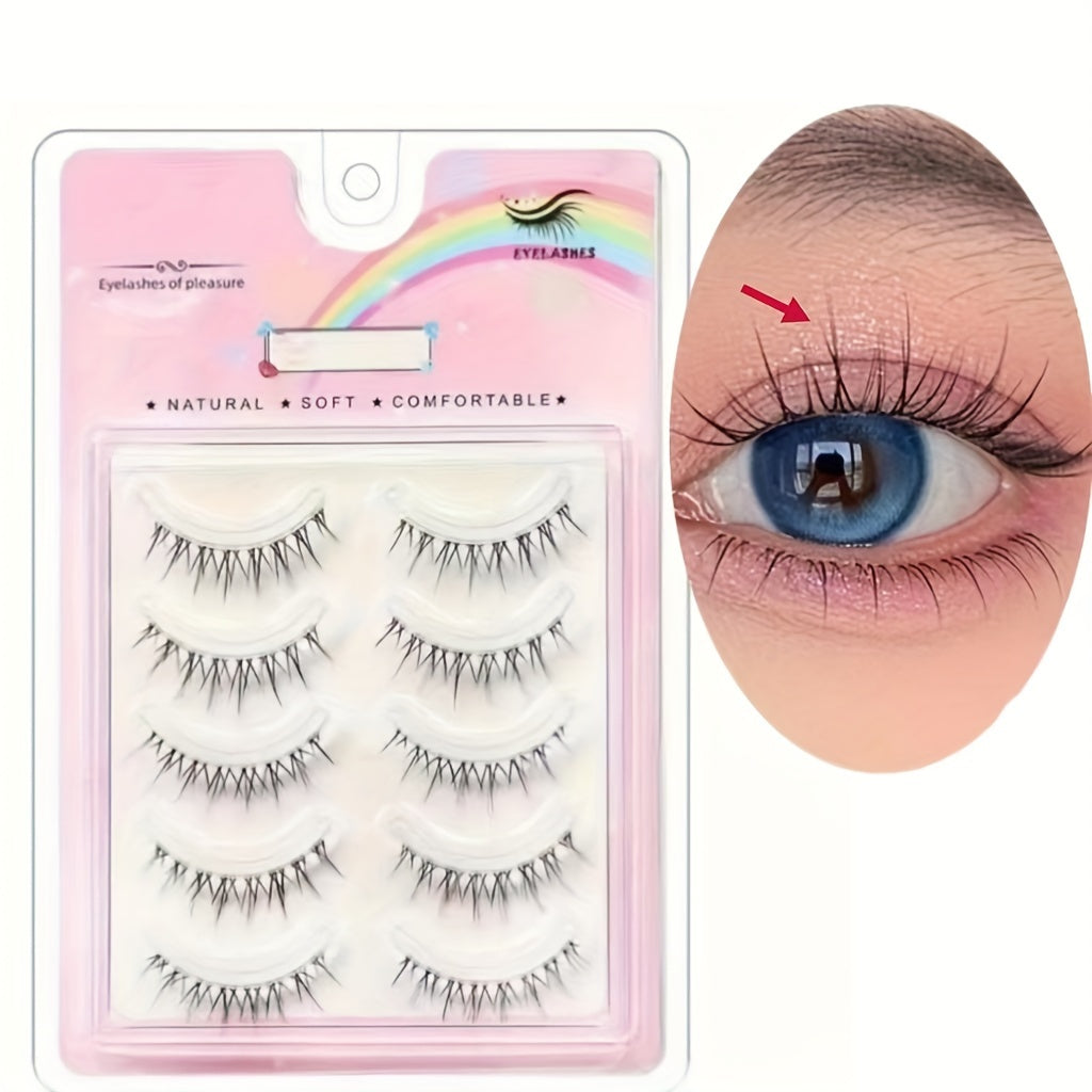 5/10 Pairs Flame Fairy Eyelashes – Manga Crossed, Extra Long, Full, Thick, Slender 3D Fake Lashes, Reusable, Natural Look with Transparent Stem for Party and Club.