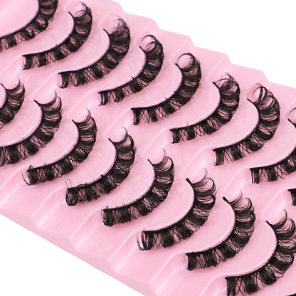 10-Pair Set of New DD Curl Russian Volume Lashes, Large Curve, Dramatic C & D Curls, Thick European & American Style Eyelashes