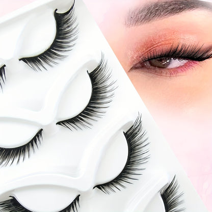 100PCS 5 Pairs of Luxurious Faux Mink False Eyelashes - Natural Look, Winged Design, Slender and Fluffy, Cat Eye and Fox Style - Lightweight, Reusable, and Easy to Apply.