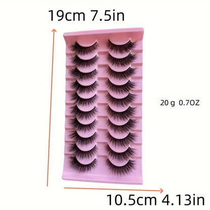 10 Pairs Premium Fluffy Faux Mink False Eyelashes - Volume-Boosted, Naturally Full & Dramatic Cat Eye Style - Luxurious, Lightweight & Reusable for a Flawless Finish