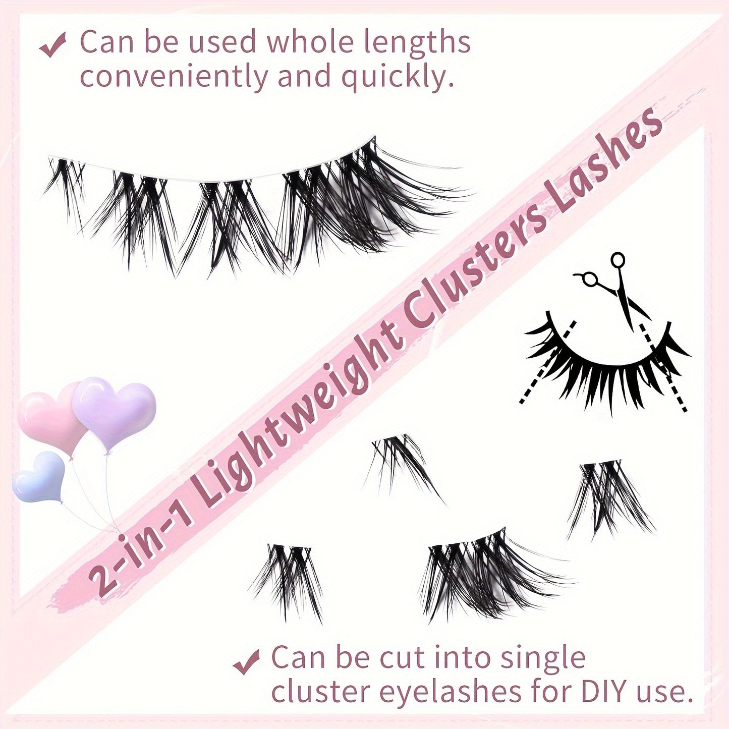 Cluster Lashes Natural Look, Wispy Manga Eyelash Extensions Strip, Cat Eye Lashes with Transparent Stem Short Anime Korean Makeup False Eyelashes (10 Pairs)