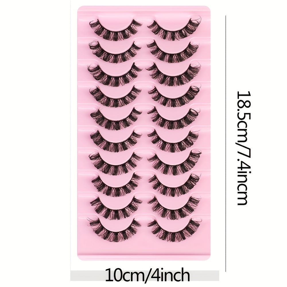 10 Pairs Luxurious Wispy Russian Strip Lashes | Lightweight DD Curl Faux Mink | Long-Lasting, Natural Look | Reusable and Easy to Apply