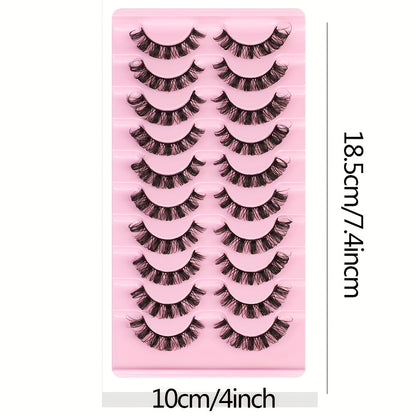 10 Pairs Luxurious Wispy Russian Strip Lashes | Lightweight DD Curl Faux Mink | Long-Lasting, Natural Look | Reusable and Easy to Apply