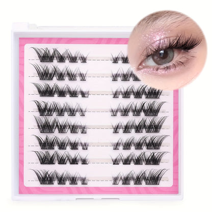 64PCS DIY Fox Eye Individual Cluster Lashes, Natural Manga Wispy Mixed Lengths Cat Lash Extensions for a Dramatic Look