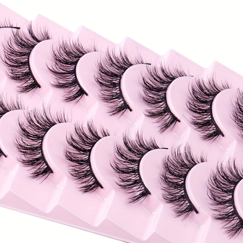 10 Pairs Luxurious 3D Faux Mink Eyelashes - Thick, Fluffy, Natural Volume, Multi-Layered Cross Cluster Design - Reusable & Easy to Apply for Daily Looks