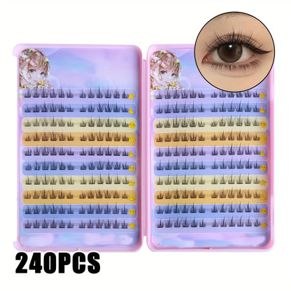 240 Clusters of Self-Adhesive False Eyelashes, No Glue Required, 8-12mm Sunflower False Eyelashes, C Curling, Self-Grafting, Natural and Light