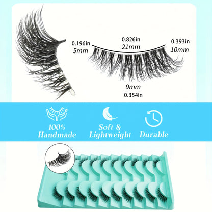 3D Fluffy Faux Mink Half Lashes - Clear Band, Natural Cat Eye, 10 Pairs, Tapered Ends, Soft European & American Style