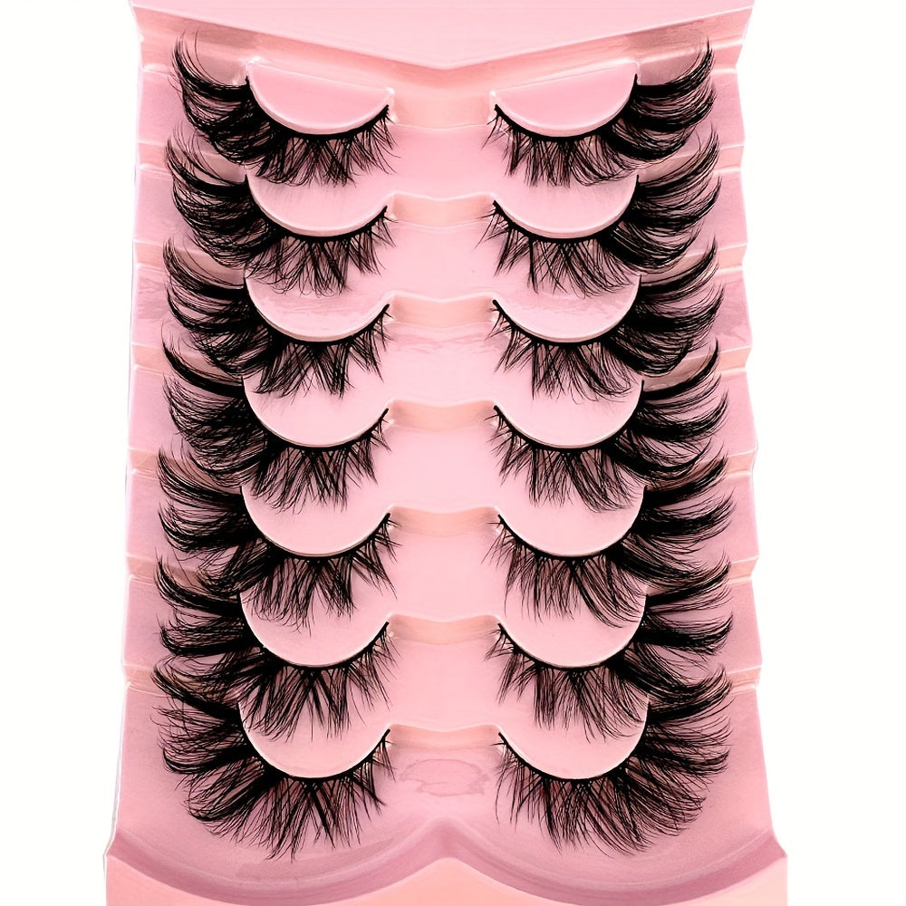 7 Pairs Cat-Eye Lashes, 3D Faux Mink Eyelashes, Curling Winged Natural Realistic Messy End Eye Elongated Thick False Eyelashes