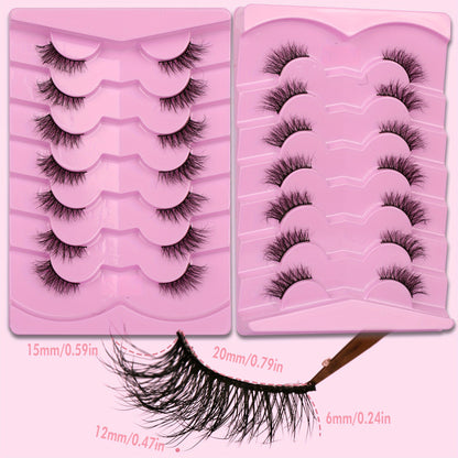 CURSAVELA 3D Faux Mink Natural Cat Eye Half Lashes, Fluffy Wispy Design, Soft Strips Fake Eyelashes (7 Pairs)